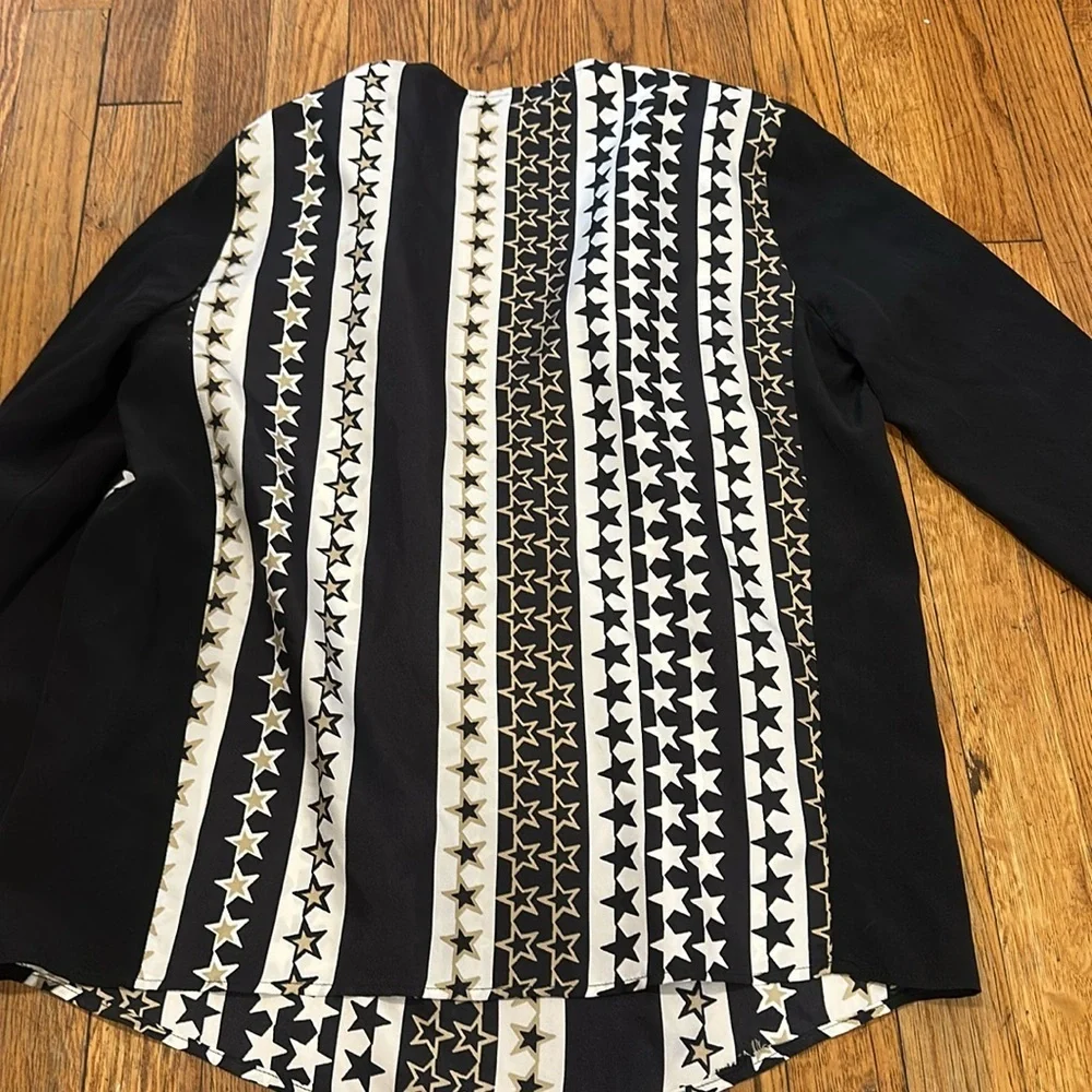 Sandro 100% silk black white star print zip blouse spring 2 38 - Picture 5 of 5
